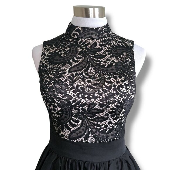 Chi Chi London for Modcloth Womens Dress Sz 2 Black Lace High Neck Fit & Flare - Picture 4 of 8